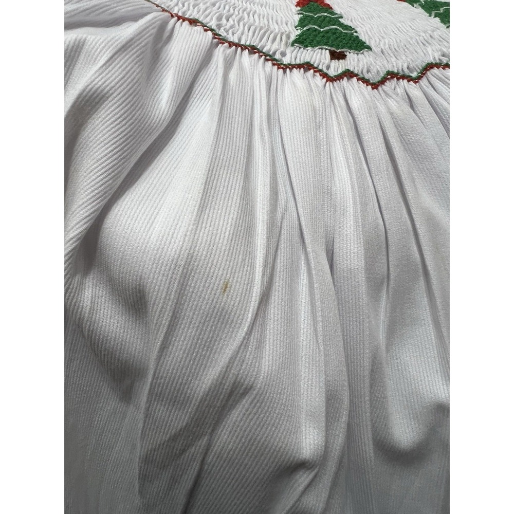 The Trendy Toddler Smocked Dress White Sz 5 Embroidered Christmas Tree Heirloom - Picture 8 of 8